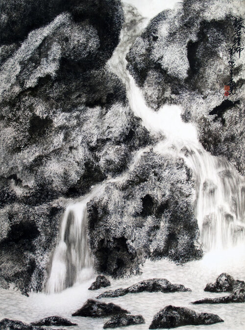 Viewing the Waterfall Flowing Down Shell Rocks